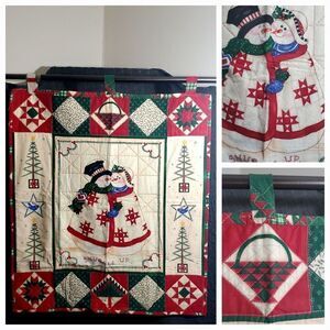Vtg Christmas Snowman Quilt Decor
